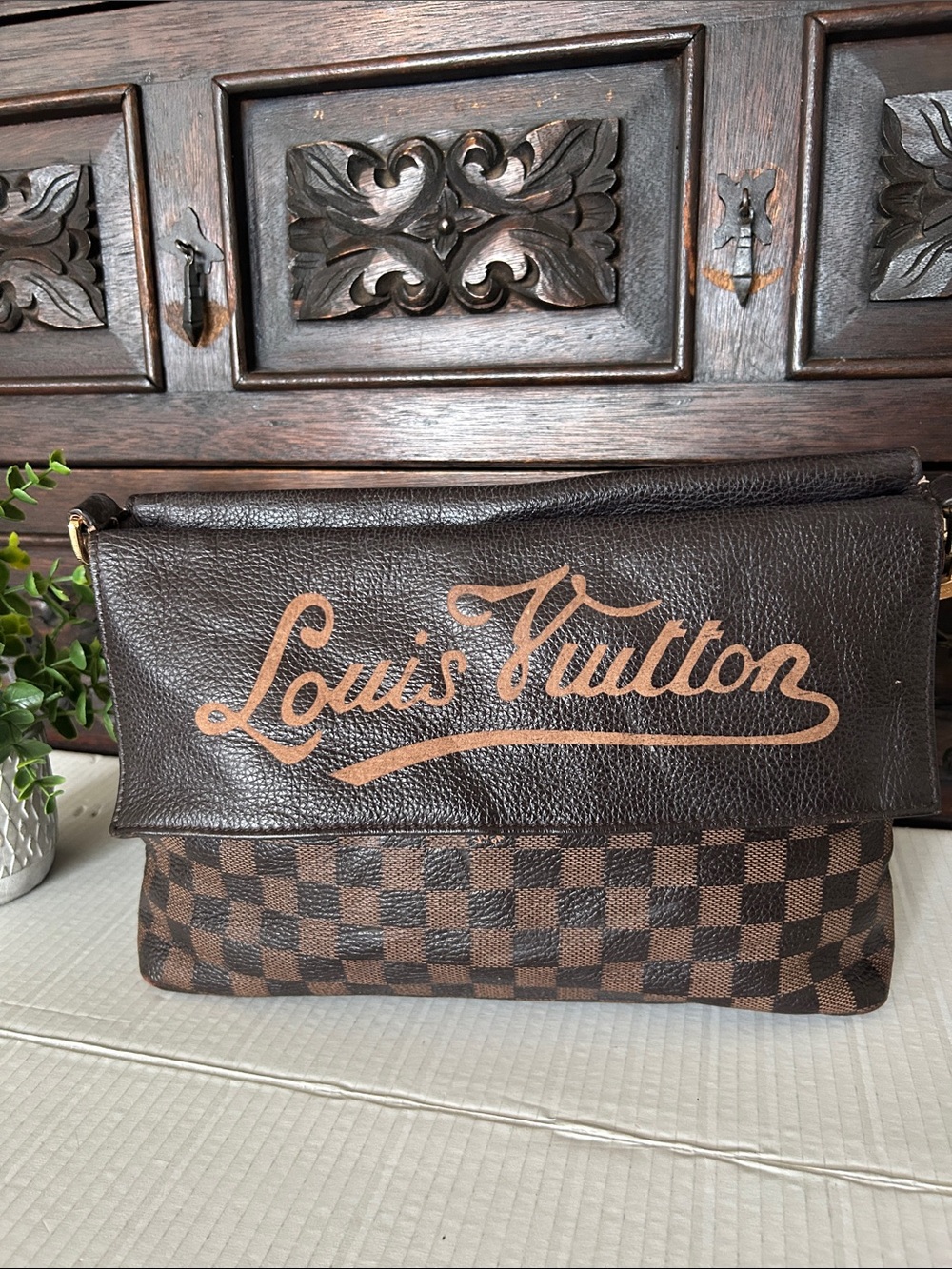 Beautiful Brown Checker Canvas Shoulder Bag with - Picture 5 of 17